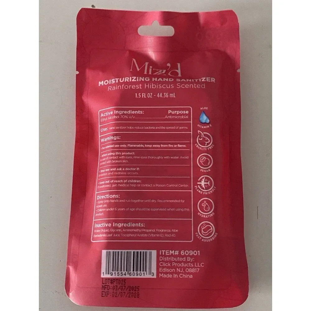 Mizzz’d Scented Hand Sanitizer Spray 1.5 Fl Oz‎ Rainforest Hibiscus Moisturizing